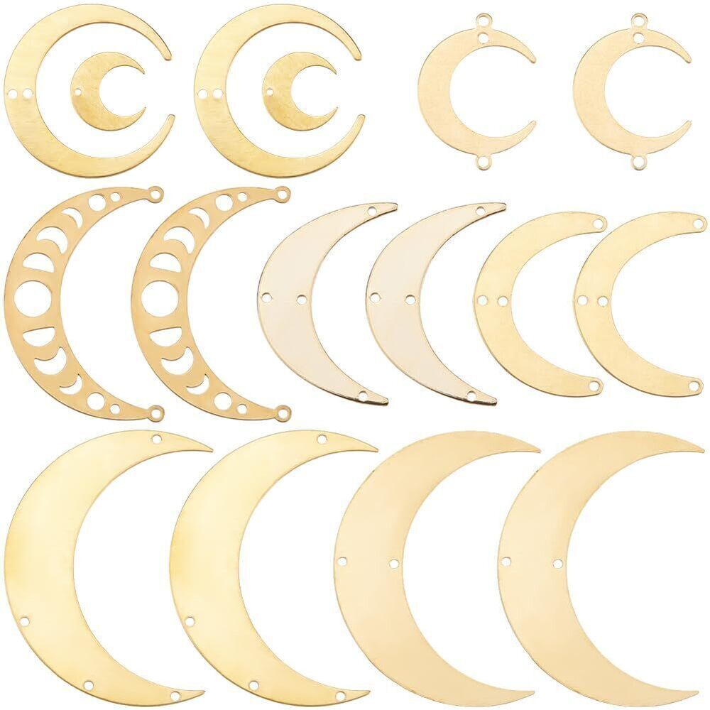 8178 1 Box 32Pcs 8 Styles Crescent Moon Connector Charm Brass Connector